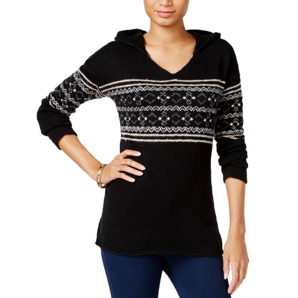 Sanctuary Black Hooded Knit Sweater